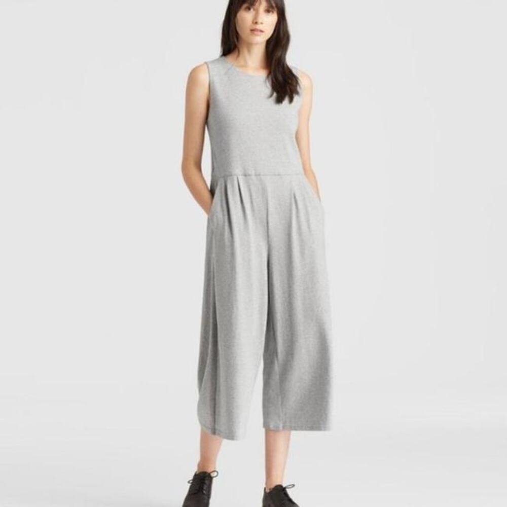NWT Eileen Fisher XL Speckled Organic Cotton Jumpsuit Moon Gray